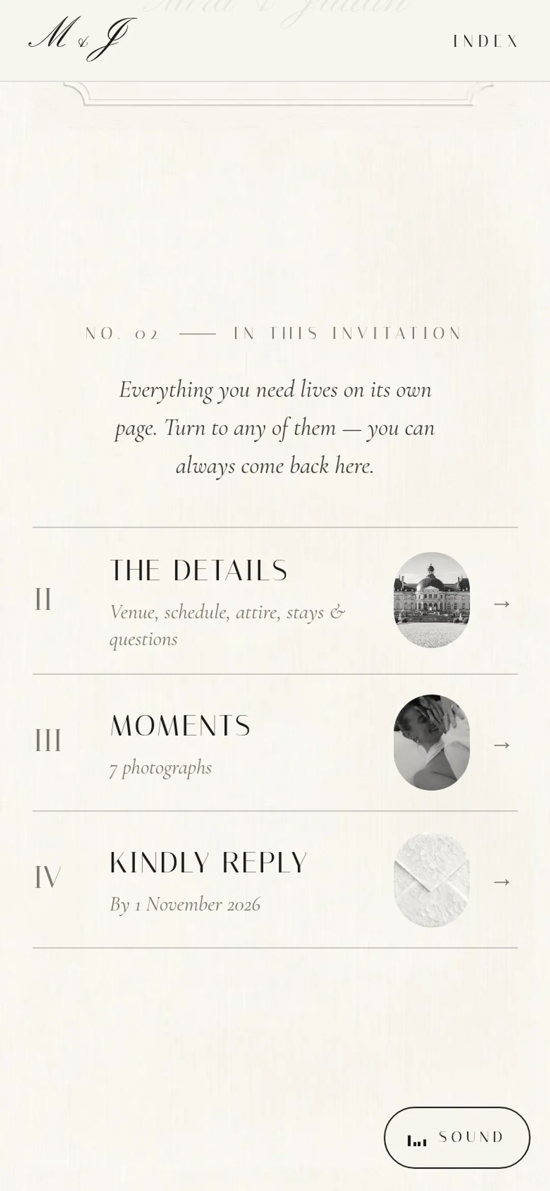 Ivory Folio invitation, detail 2